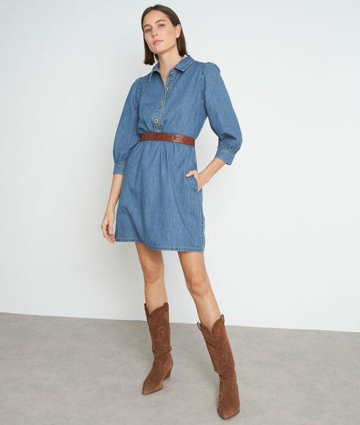Picture of NELLY SHORT FADED DENIM POLO SHIRT DRESS